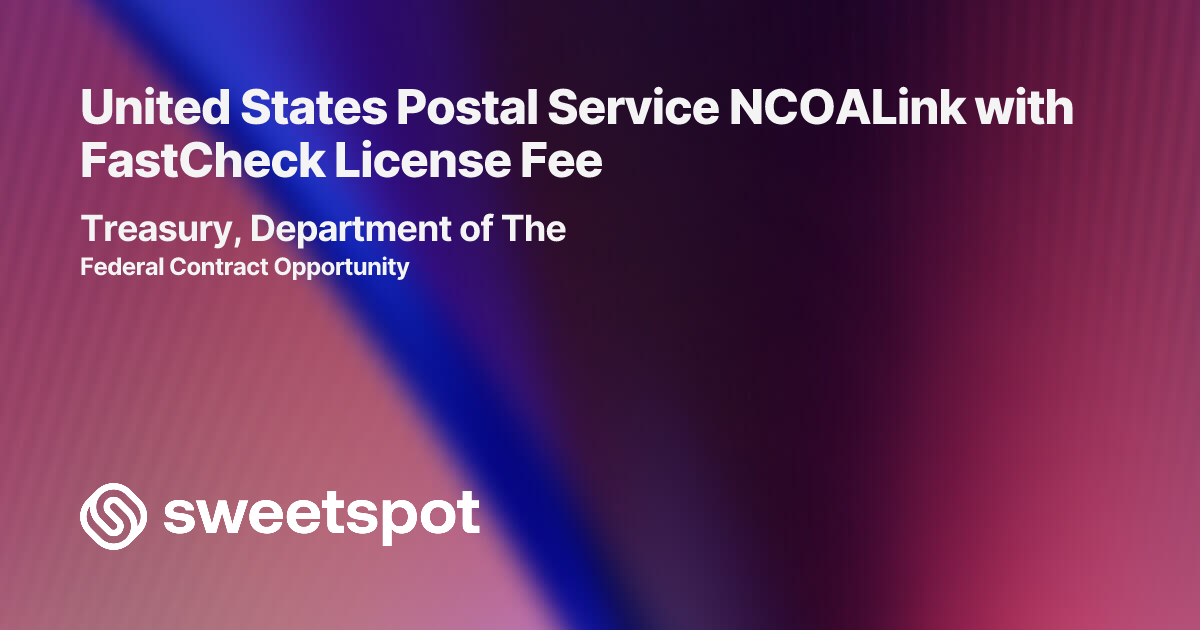 United States Postal Service NCOALink with FastCheck License Fee